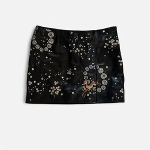 Embroidered Leather Mini Skirt